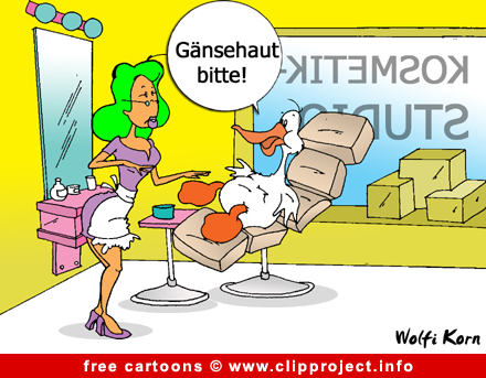 Goose in beauty parlour cartoon - Free animals cartoons