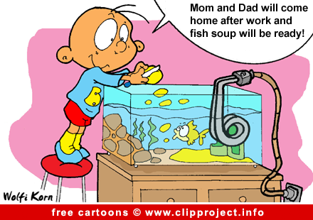 Child and aquarium cartoon free